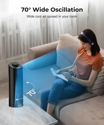 Vista 6 de Abolee Ventilador de torre, ventilador de escritorio de 23 pies/s, ventilador de mesa oscilante de 70° para dormitorio, ventilador de mesa de pie