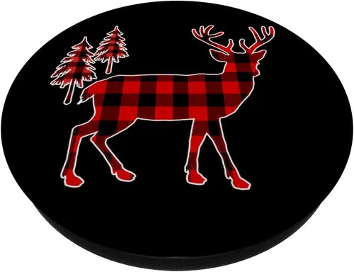 Vista 2 de Camisa de reno a cuadros de reno de Navidad para hombre, PopSockets de Navidad intercambiables PopGrip
