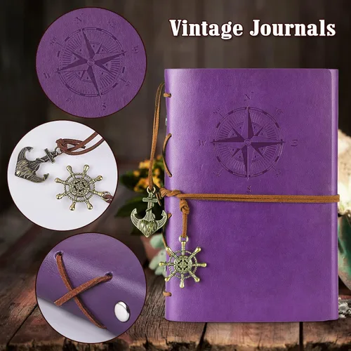 Vista 2 de Paquete de 7 cuadernos, diario de viaje de cuero PU recargable para escribir, diarios a granel para mujeres y hombres, regalos para estudiantes