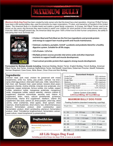 Vista 2 de Maximum Bully - All Life Stage Performance - Alimento para perros Alto en proteínas 32% - Alto en grasa 22%. Bolsa de 30 libras.