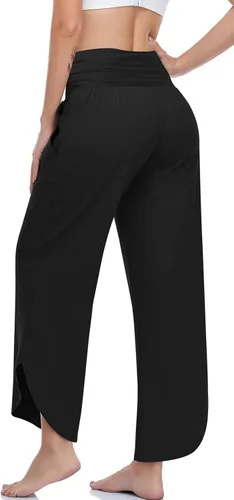 Vista 3 de UEU Pantalones de yoga de pierna ancha para mujer, de cintura alta, cómodos, holgados, casuales, suaves, con bolsillos