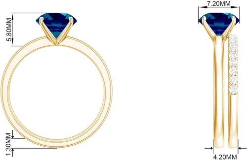 Vista 8 de Juego de anillos de boda solitario de topacio azul Londres de 2 quilates con moissanita, topacio y moissanita, juego de anillos de novia de topacio
