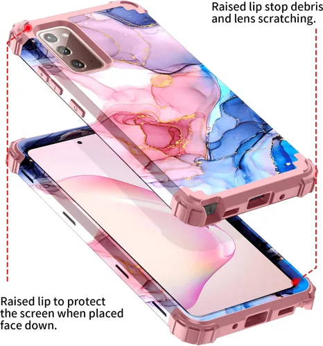 Vista 5 de Funda para Galaxy Note 20, patrón de mármol de tres capas, resistente a prueba de golpes, de plástico duro, protección contra caídas, híbrida