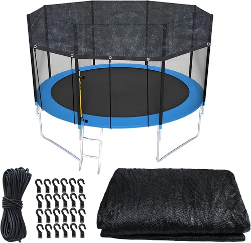 Vista 8 de Cubierta redonda para cama elástica de 12 agujeros, 90% de protección solar, 8 pies, color negro, cubierta superior de trampolín, lona de malla