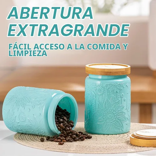 Vista 3 de Paquete de 4 tarros de almacenamiento grandes, recipientes de almacenamiento de alimentos de 25 onzas líquidas con tapa de bambú, recipientes