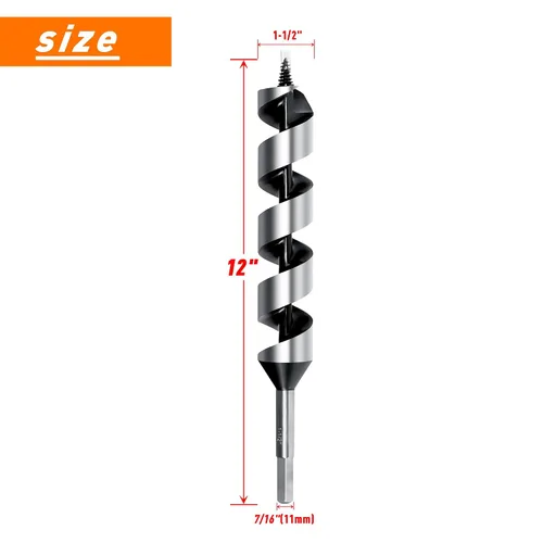 Vista 2 de Broca de taladro de 1-1/2 pulgadas x 12 pulgadas de largo para madera, vástago hexagonal, para madera blanda y dura, plástico, paneles de yeso