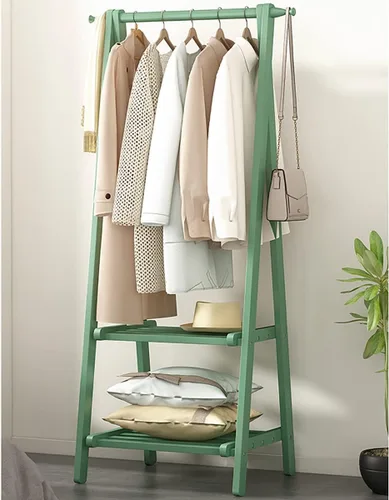 Vista 10 de Perchero de madera de bambú, con estantes de almacenamiento, estante para colgar ropa, para entrada, sala de estar, dormitorio