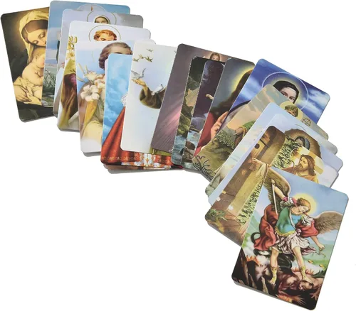 Vista 5 de Tarjetas sagradas católicas de oración con caja de metal, regalos católicos, tarjetas sagradas surtidas con santos católicos y oraciones, 144