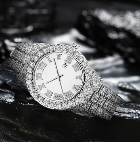 Vista 2 de SENRUD Reloj de pulsera analógico de cuarzo con diamantes de imitación de cristal para hombre