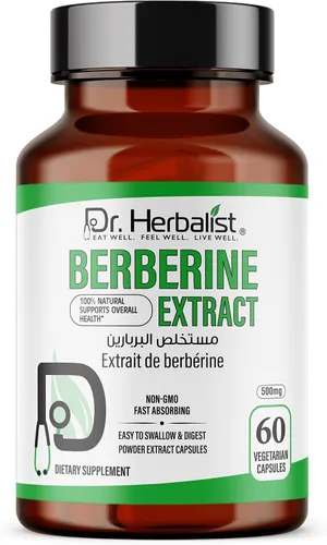 Vista 2 de Dr. HERBALIST Berberina Cápsulas 500 mg, Berberis Aristata Extracto de agracejo indio con alcaloide de berberina, para azúcar en la sangre ya