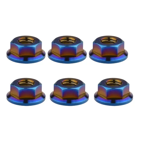Vista 80 de Tuercas hexagonales Titanium DIN6923 (paso M5 0.03 in, negro) M5 M6 M8 M10 M12 M14 M16 para bicicletas, motocicletas, coches, paquete de 6