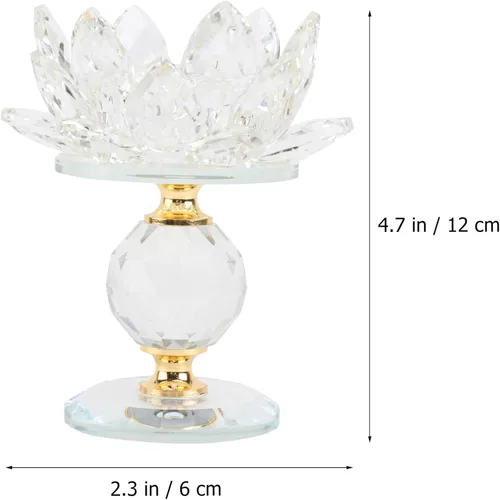 Vista 7 de Garneck Candelabro de loto de cristal, candelita de cristal, soporte para velas de luz nocturna, estatuilla budista para decoración del hogar, boda