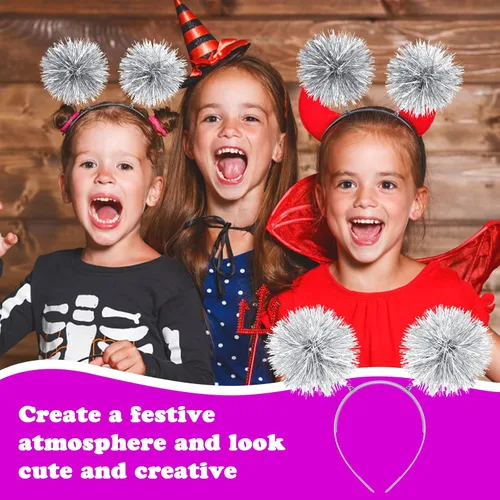 Vista 4 de Foil Strips Pom Pom Headband Tinsel Fashion Headband Fluffy Ball Hair Loop Cosplay Hair Accessory for Women Girl Party