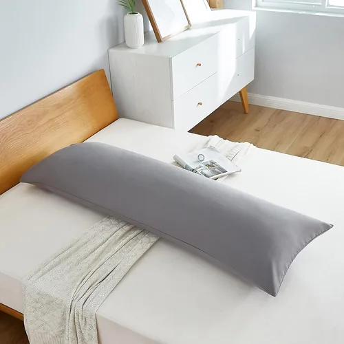Vista 2 de Acanva Almohada de cuerpo para dormir de lado, extra suave, con funda gris, tamaño 20" x 60", color blanco