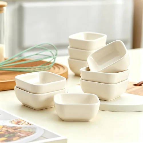 Vista 6 de Ceramic Dipping Bowls Set of 6,3 Ounce Porcelain Small Mini Dip Bowl Square Soy Sauce Dish - Good for Tomato Sauce, Sushi Soy, BBQ,Charcuterie Beige