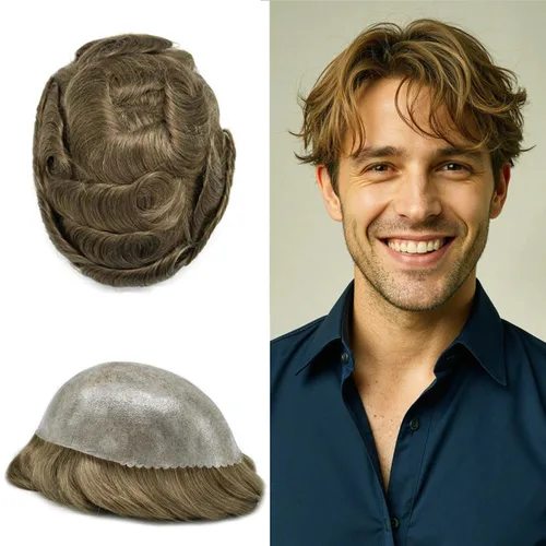 Vista 19 de Extensiones de pelo tipo tupé para hombre, sistema de reemplazo de cabello humano virgen 100% europeo, piel fina y duradera, inyección