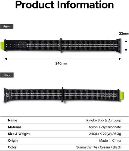 Vista 9 de Ringke US VAR Sports Air Loop compatible con Apple Watch Band 1.496 in, 1.575 in, 1.614 in Negro