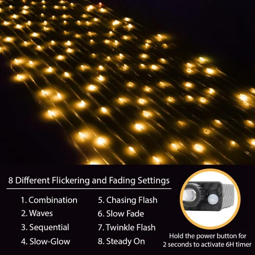 Vista 4 de Tira de luces LED de 33 pies, 100 luces LED de hadas de cinta estrellada flexible, 8 modos con temporizador de 6 horas, impermeable, cable