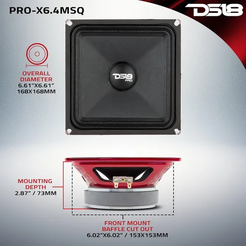 Vista 4 de DS18 PRO-X6.4MSQ 6.5X6.5'' Altavoz cuadrado de rango medio 5000 vatios 250W RMS 4 ohmios (1 altavoz)