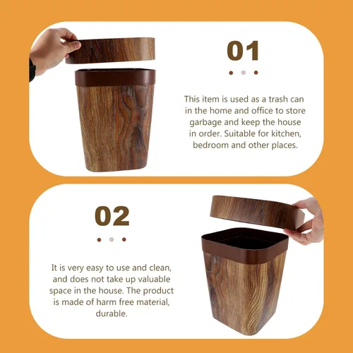 Vista 3 de Zerodeko Cubo de basura de grano de madera cuadrado sin tapa, papelera de plástico de 12 x 9.5 pulgadas, compacto para baño, cocina, oficina