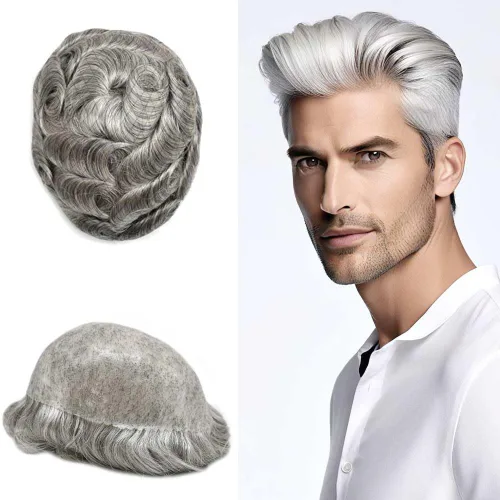 Vista 52 de Mens Toupee Hair System para hombres Piezas de pelo Sistema de reemplazo Poly Skin Toupee para hombres Protesis Capilar Para Hombre 6X8#1 Jet Black