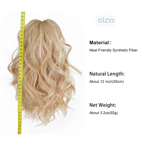 Vista 3 de Cola de caballo rizada, cola de caballo de ondas sintéticas para mujer, extensiones de cabello corto y grueso con clip en cola de caballo ondulada