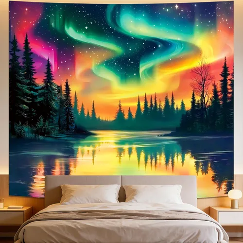 Vista 17 de Apdidl Tapiz estrellado de galaxia forestal para techo de dormitorio, espacio azul, cielo estrellado, luna, estrellas, tapiz estético, telón
