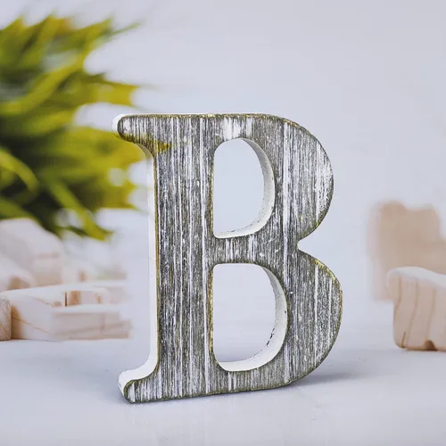 Vista 26 de Letras de madera rústica sin terminar de 4 pulgadas para decoración de pared, letras decorativas de pie en rodajas, decoración de tablero