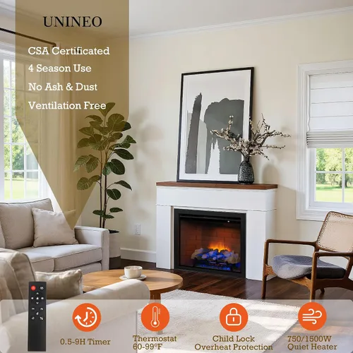 Vista 5 de Inserto de chimenea eléctrica con luz superior, opción de color de llama de 12 × 12 × 12 con sonido crepitante de fuego, 30 5/8 ″ W × 24 5/16 ″ H