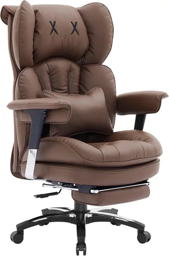 Vista 14 de Efomao Silla de oficina blanca grande y alta con reposapiés, silla ergonómica de respaldo alto para computadora con reposabrazos ajustables, asiento