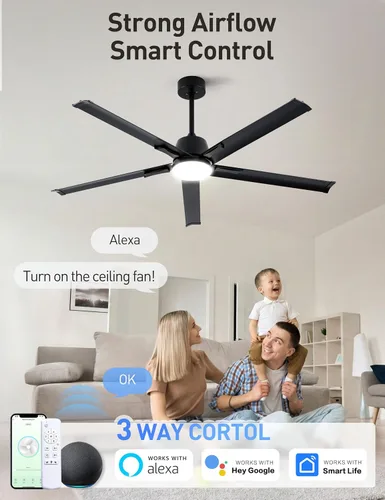 Vista 2 de Ventilador de techo al aire libre inteligente de 62 pulgadas con luz, 5 Negro