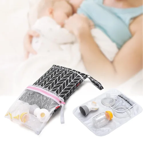 Vista 8 de Damero Bolsa de piezas de extractor de leche, bolsa de piezas de extractor de leche seco y húmedo, bolsa de bombeo con alfombrilla impermeable