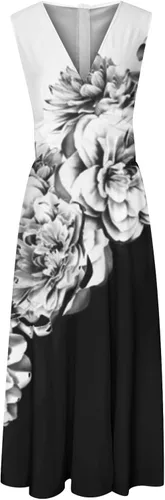 Vista 5 de Vestidos Novia fluidos Novia Vestido Rayas Plumas florales Mujer Vestido Mangas Cuello V Vestidos Largos Fiesta, K5-negro