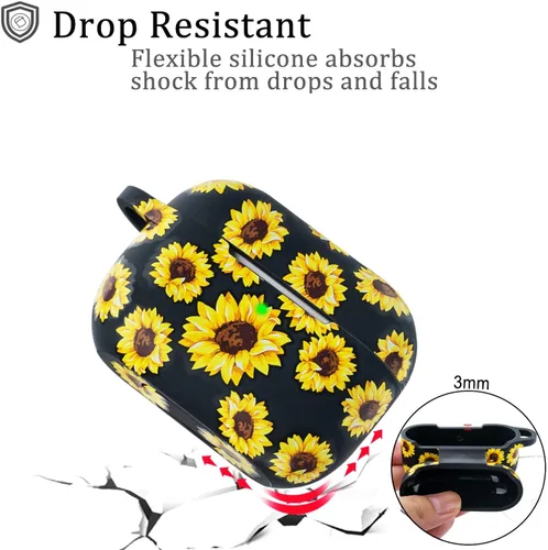 Vista 5 de Funda para AirPods Pro 2 de silicona suave - Funda con estampado floral para el segundo estuche de carga de Apple AirPod Pro - Protector con llavero