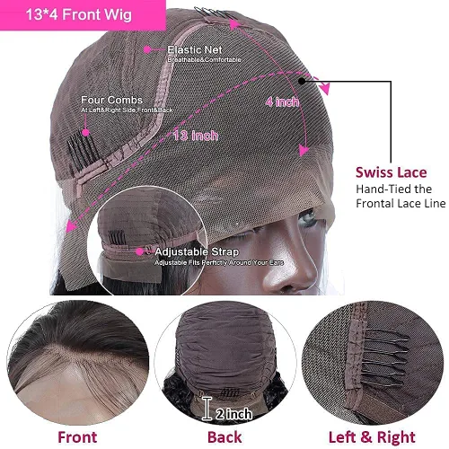 Vista 3 de lalula Pelucas de cabello humano lacio con encaje frontal para mujeres negras, pelucas de encaje frontal de 13 × 4, pelucas de cabello humano virgen