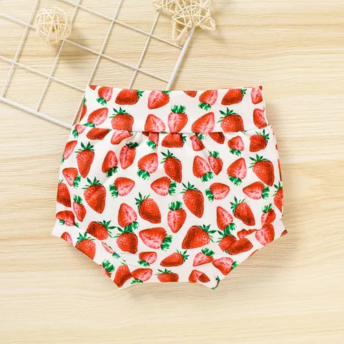 Vista 12 de Conjunto de ropa para bebé niña de 1er cumpleaños con mangas con volantes + pantalones cortos estampados + diadema para tartas