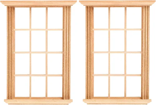 Vista 6 de Healeved Marcos de ventana de casa de muñecas, 2 unidades, marco de ventana en miniatura, modelo a escala 1/12, mini muebles para casa de muñecas