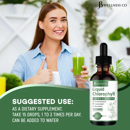 Vista 4 de Paquete de 2 gotas de clorofila líquida, concentrado totalmente natural, apoyo al sistema inmunológico, refuerzo de energía y digestión, de hojas