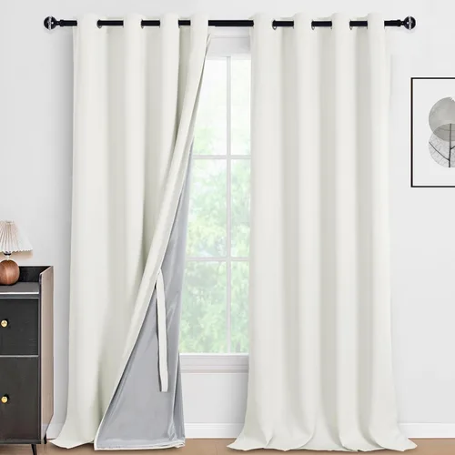 Vista 59 de DWCN - Cortinas 100% opacas para dormitorio con forro negro, cortinas de ventana de doble capa con aislamiento térmico que oscurecen toda la Azul