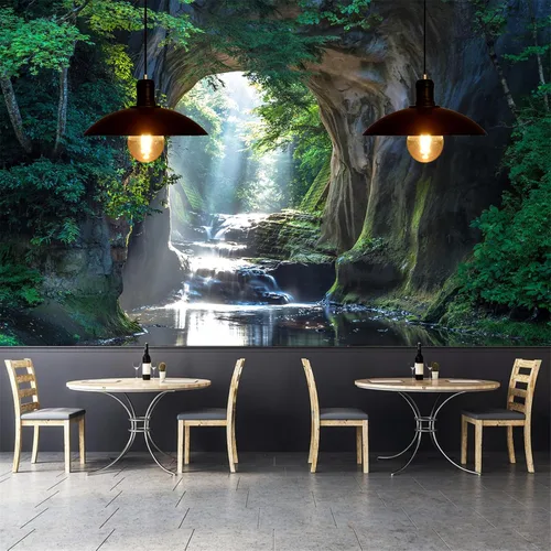 Vista 9 de FLFK Murales de pared autoadhesivos de cascada de bambú 3D de 78.7 x 59 pulgadas, papel tapiz para despegar y pegar, pintura para decoración