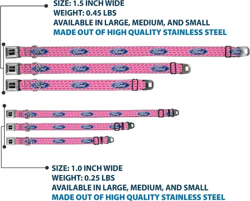 Vista 3 de Buckle-Down Collar de perro con hebilla para cinturón de seguridad, Ford Oval con texto rosa, 1 pulgada de ancho, se adapta a cuello de 15 a 26