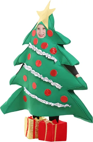 Vista 3 de Sunloudy Disfraz de árbol de Navidad para niños, chaqueta con capucha, vestido de fotografía, fiesta, cosplay, festival, ropa