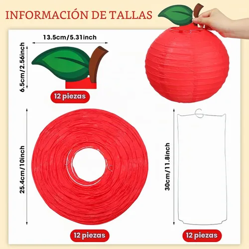 Vista 3 de Retisee 12 linternas de papel de manzana de 10 pulgadas para decoración