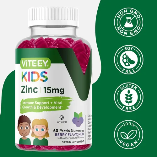 Vista 6 de Viteey - Gomitas de zinc para niños, 15 mg, sabrosas gomitas masticables con sabor a bayas Immune Support - Powerful Natural Antioxidant, Kids