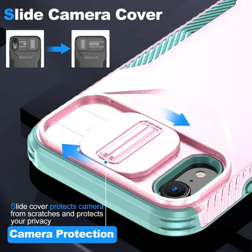 Vista 2 de Funda para iPhone XR con funda para cámara deslizante, de grado militar, antideslizante, resistente, a prueba de golpes, funda protectora para Apple