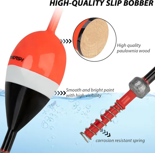 Vista 2 de THKFISH Flotadores de pesca y bobbers flotadores de madera de balsa, bobbers de resorte con bobbers ovalados para peces de panfish crappie, Walleyes
