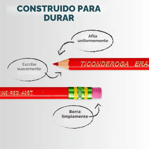 Vista 3 de TICONDEROGA Lápices de verificación borrables, preafilados con borrador, rojo, paquete de 2 (13901)