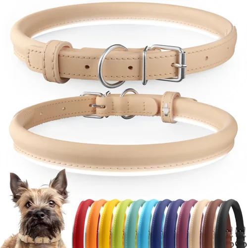 Vista 61 de CollarDirect - Collar de cuero enrollado para perro, collar redondo acolchado suave para cachorro, collar de cuero auténtico hecho a mano