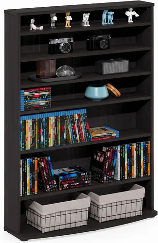 Vista 15 de Furinno Jaya - Estante de DVD estrecho de 8 niveles de alto, estante multimedia con estantes ajustables, armarios de almacenamiento de DVD para CD