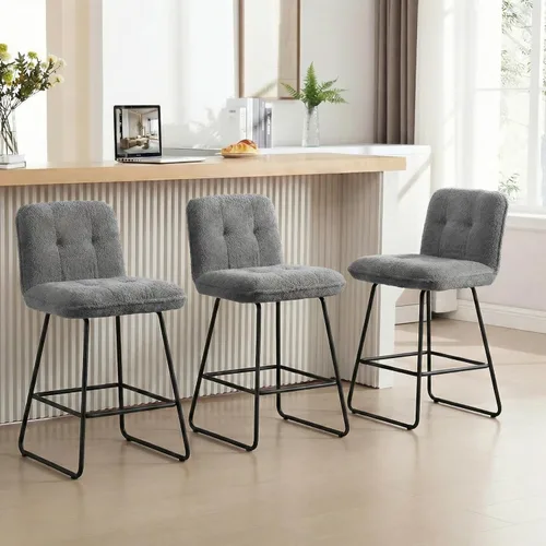 Vista 18 de Ollega Taburetes de bar de 26 pulgadas de altura de mostrador con respaldo, juego de 2, terciopelo marrón Powder-coated steel legs, comfortable